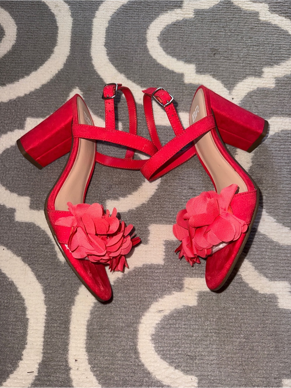 BP Nordstrom | Red Floral Ankle-Strap Block Heel Sandals